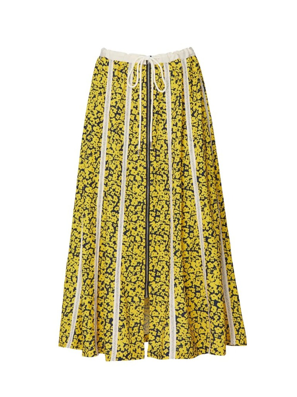 Derek Lam Collective Yellow Floral Stripe Midi Skirt Drawstring Waist A-Line - Picture 2 of 8